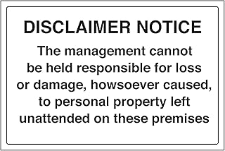 V Safety Disclaimer Notice – Responsibility Management Responsibility 300 x 200 mm – Panneau de sécurité en plastique rigide de 2 mm